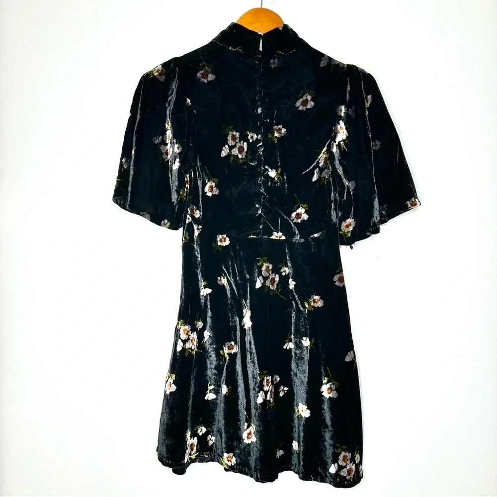 Free People Black Velvet Floral Mini Dress Size 0 - Picture 9 of 14